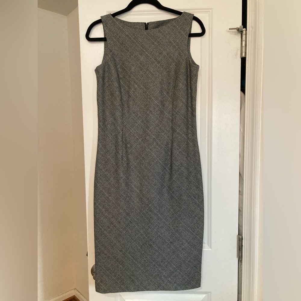 NWOT Saks Fifth Avenue The Works Gray Wool Plaid Midi Dress